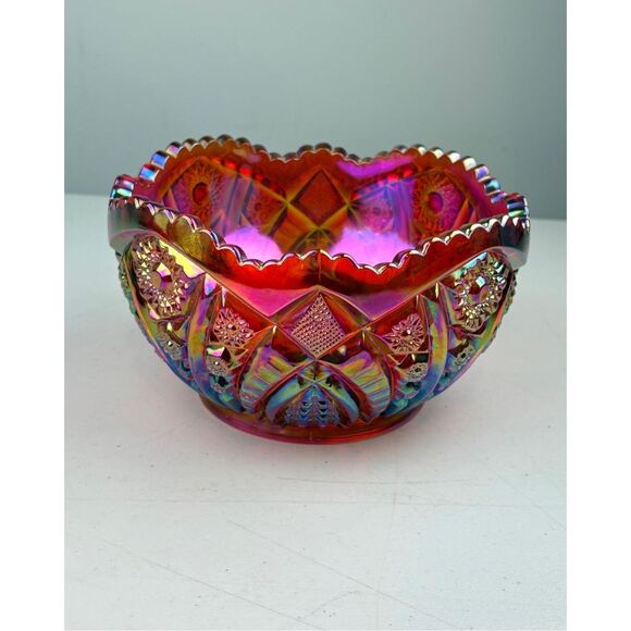 Vintage Indiana Glass Heirloom Sunset Ruby Red Carnival Glass Bowl 8.5in W - Picture 2 of 8